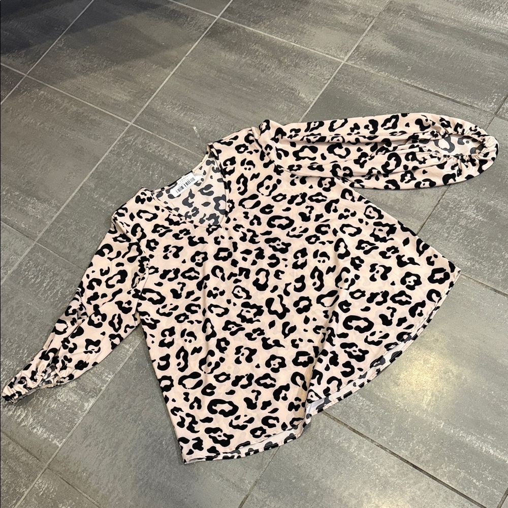 JODIFL Blush and Black Animal Print Top Leopard Blouse